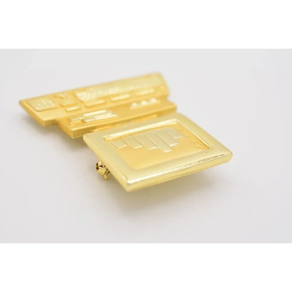 AJC Vintage Computer Pin Brooch Desktop Charts Graphs Signed NOS 1980s BinA10